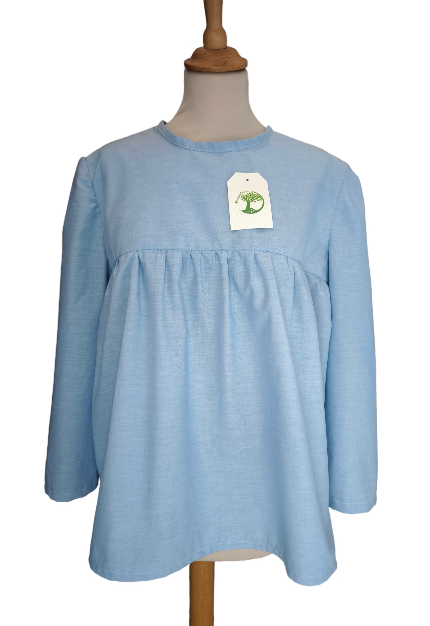 Blue long-sleeved blouse